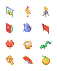 Chinese New Year - set of colorful 3d icons