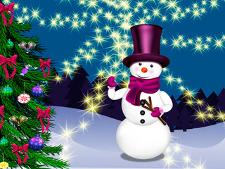 snowman with christmas tree