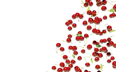 Falling Cherries Fruit Background. Copy Space.