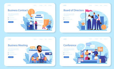 Directors board web banner or landing page set. Business planning - obrazy, fototapety, plakaty