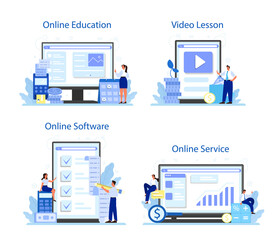 Bookkeeper online service or platform set. Professional accountant