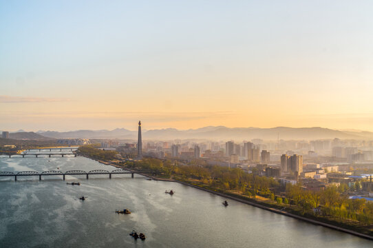 View of the Pyongyang city and Tucheto River, Capital of the North Korea
