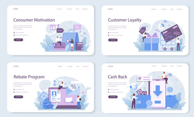 Customer loyalty web banner or landing page set. Marketing program development