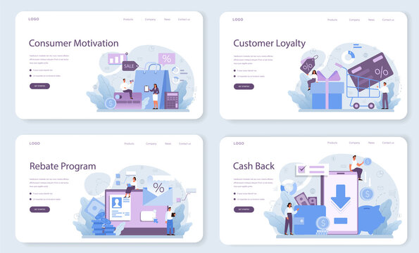 Customer loyalty web banner or landing page set. Marketing program development