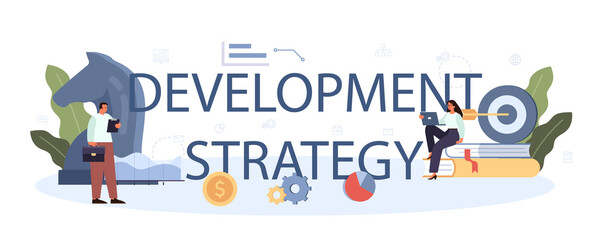Development strategy typographic header. Business planning. Idea of company