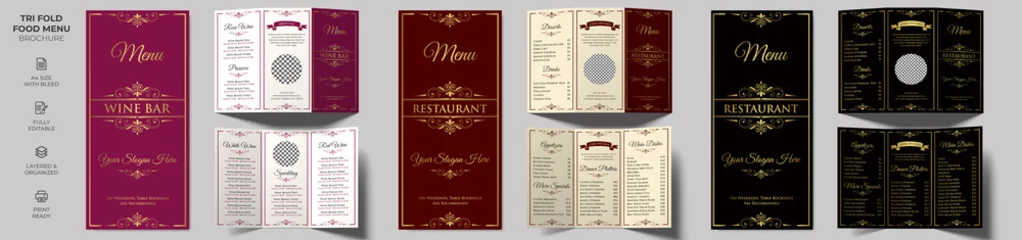 Fotobehang Vector Tri-fold Food Menu Brochure Template, Wine Menu Brochure Template simple style and modern layout © Dream Choice