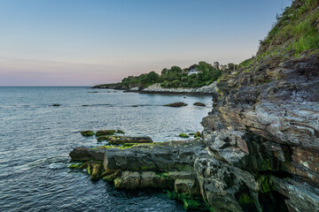 Cliff walk in Newport, RI, is a 3.5 mi path, following the shoreline, with great views of the ocean...