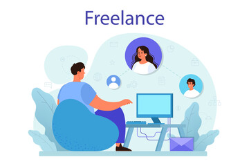 Freelance concept. People working remotely through the internet