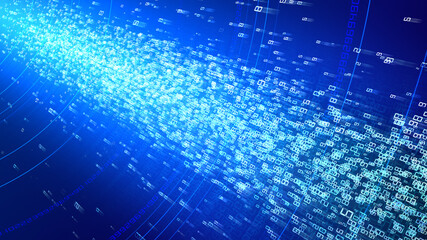 Cloud Server Big Data AI Stream Digital Network Technology 3D illustration.