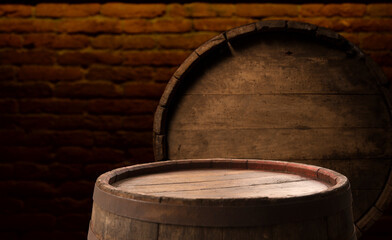 background of barrel and worn old table of wood