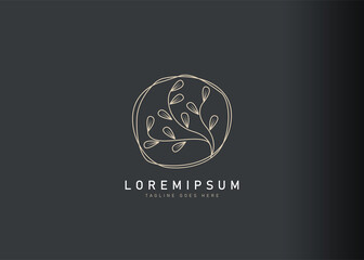 Nature cosmetics logo design. Icon vector illustration of circular nature cosmetics. Modern logo design with line art style.