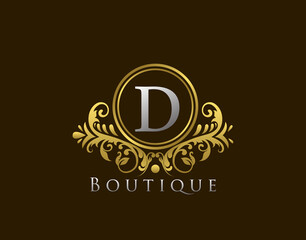 Luxury Boutique Letter D Logo. Vintage Golden Badge Design Vector.