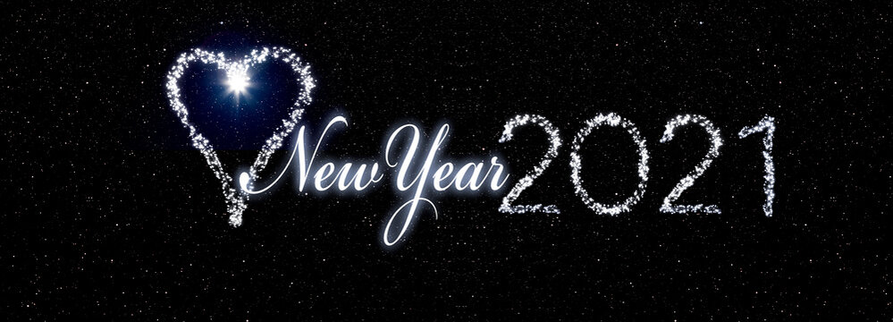 New Year 2021 als Leuchtschrift aus Lichterketten