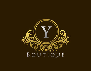 Luxury Boutique Letter Y Logo. Vintage Golden Badge Design Vector.