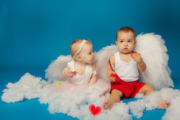 Two young angel children on Valentine's Day