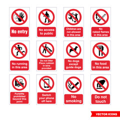 Prohibitory signs icon set of color types. Isolated vector sign symbols. Icon pack.