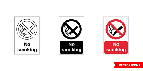 Prohibitory sign no smoking icon of 3 types color, black and white, outline. Isolated vector sign symbol.