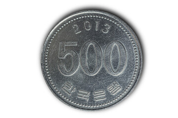 South Korean Coins.
500 Won Coins Isolated White Background