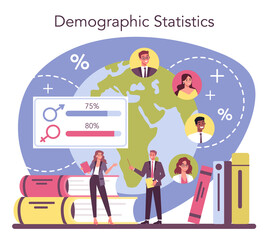 Demographer concept. Scientist studying population growth, analyze data