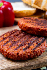 Tasty grilled burger made with vegetarian plant based imitation minced meat