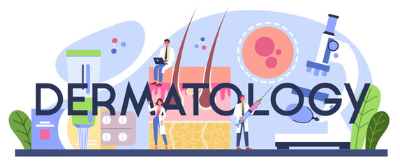 Fototapeta premium Dermatology typographic header. Dermatology and trichologist specialist,