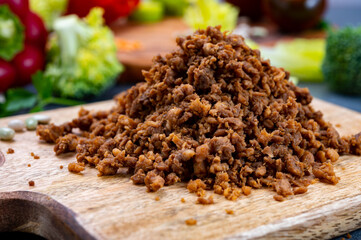 Vegetarian plant based imitation minced meat ready to eat