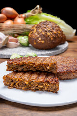 Grilled plant based, meat free vega burgers close up