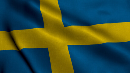 Sweden Satin Flag. Waving Fabric Texture of the Flag of Sweden, Real Texture Waving Flag of the Sweden
