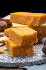 Cheese collection, orange and yellow smoked British cheese from England
