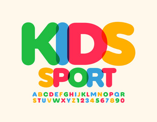 Vector colorful sign Kids Sport. Modern bright Font. Artistic Alphabet Letters and Numbers set