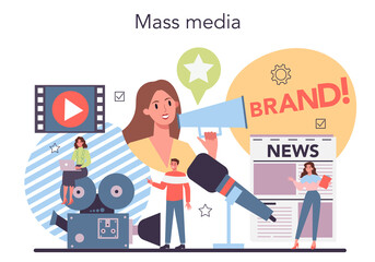 Mass media concept. Press, tv and radio promotion. Marketing