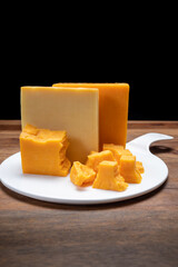 Cheese collection, orange and yellow smoked British cheese from England