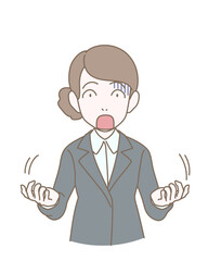 表情や仕草のセット、スーツの女性、驚く