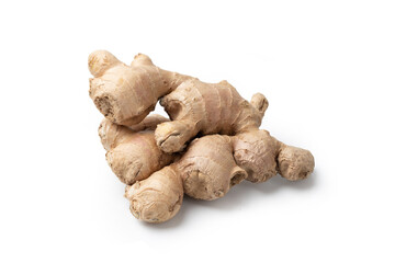 Ginger Root – Close-Up and Macro Detail of a Whole Raw Ginger Root – Isolated on White Background