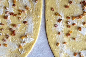 Raisin, dough. Ingredients, Easter dough. Dried grapes.