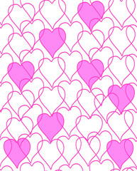Fototapeta na wymiar valentine seamless pattern with stylized artistic hand drawn hearts
