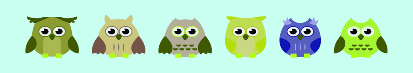 set of owl. cartoon icon design template with various models. vector illustration isolated on blue background