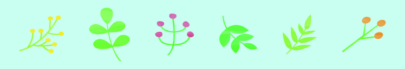 set of plants with leaves cartoon icon design template with various models. vector illustration isolated on blue background