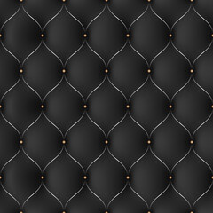 Fototapeta premium Black leather pattern, silver metallic elements, seamless pattern