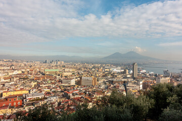 Fototapeta na wymiar City of Naples Italy view of the center with Vesuvio volcano in the background