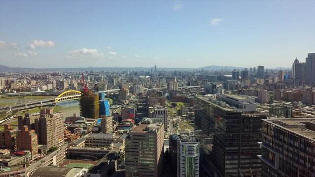 taiwan sunny day taipei cityscape rooftops aerial panorama 4k