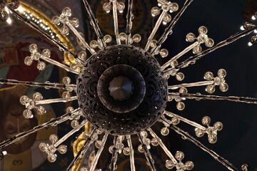 Chandelier in Blood church in St. Petersburg in summer on holiday.  Travelling with cruise ship.