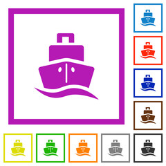 Cruise ship flat framed icons