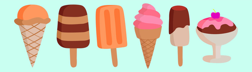 set of ice cream cartoon icon design template with various models. vector illustration isolated on blue background