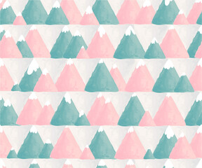 Cute seamless pattern with colorful mountains in watercolor technique