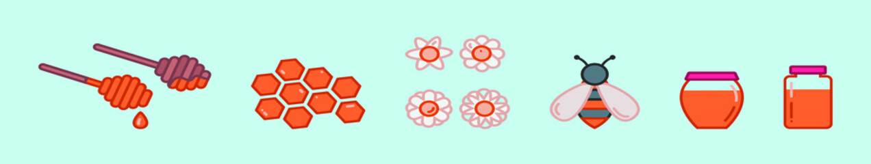 set of honey elements cartoon icon design template with various models. vector illustration isolated on blue background