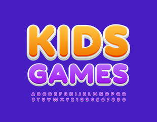 Vector playful logo Kids Games. Bright modern Font. Violet Alphabet Letters and Numbers set 