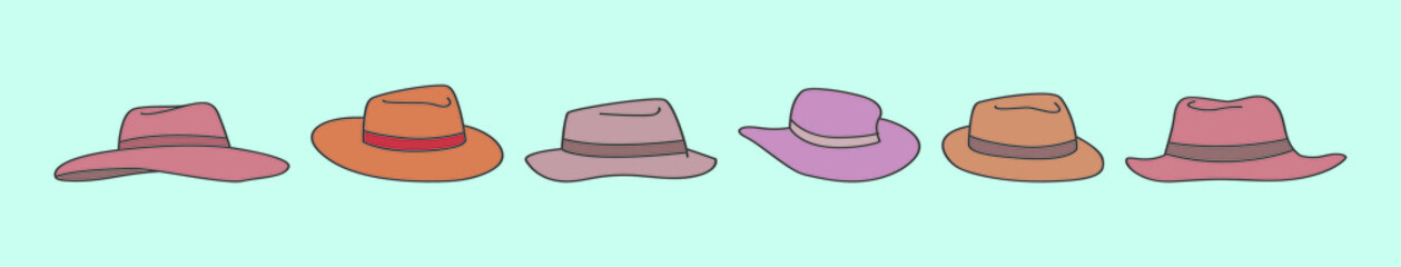 set of panama hat cartoon icon design template with various models. vector illustration isolated on blue background