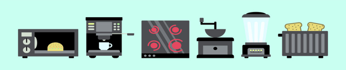 set of kitchen appliances cartoon icon design template with various models. vector illustration isolated on blue background