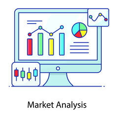 
Online data, market analysis filled outline vector
